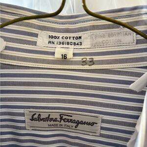 Salvatore Ferragamo White and Blue Striped Shirt